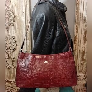 I santi Leather Purse Made in Italy Maroon Crocodile Print Handbag